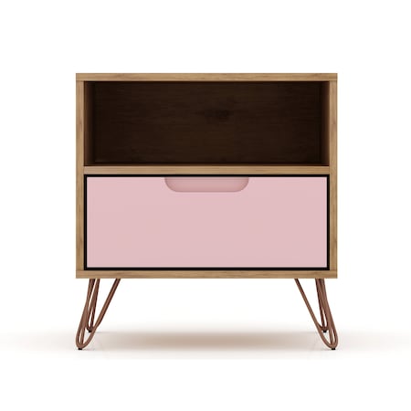 Manhattan Comfort Rockefeller 1.0 Nightstand, Nature and Rose Pink 101GMC6